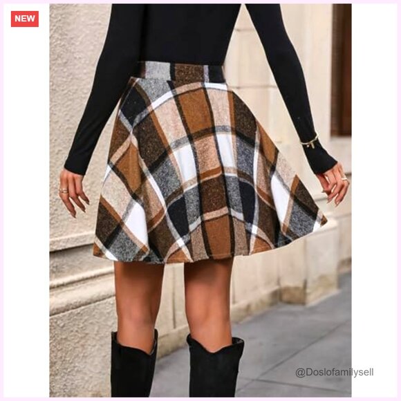 High Waisted Pleated Mini Skirt Wool Blend Lined Flowy A-Line Fall Winter - Picture 6 of 6